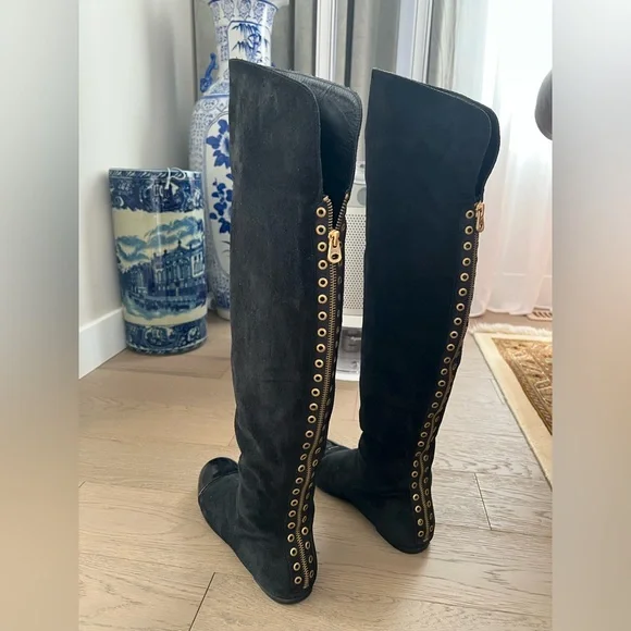 Marc by Marc Jacobs Black Over-the-Knee Suede Boots with Patent Toe Cap Sz 37.5 - Picture 8 of 17